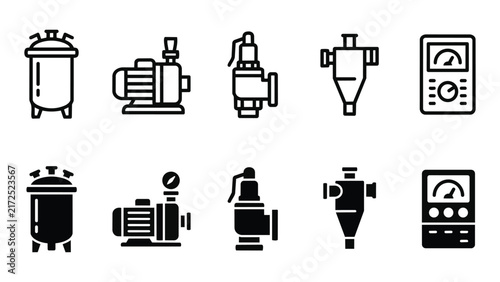 Sterilizing Tools Line and Solid Icon Pack For UI | CO2 sterilizing, medical sterilize, surgical tool, disinfect - Clean and Editable Vector Set
