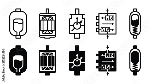 Subsea HPU Line and Solid Icon Pack For Offshore UI | Subsea HPU, HPU, Subsea, Hydraulic, Deepwater - Clean Modern and Editable Vector Icon Set