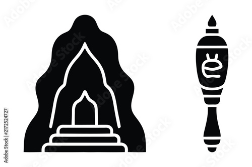 Vector illustration featuring a sacred cave entrance with steps