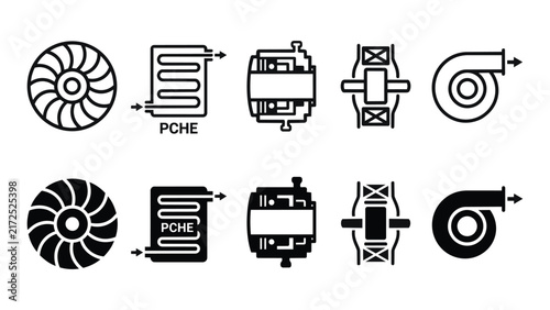 Turbomachinery Line and Solid Icon Pack For Energy | Turbomachinery, supercritical CO2, sCO2, turbines, power - Modern and Editable Vector Icons