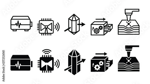 Terahertz Scanners Line and Solid Icon Pack For Research | THz, spectroscopy, imaging, testing, lab - Clean Modern and Editable Vector Icon Set