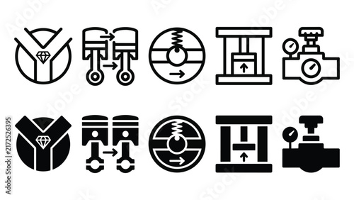 Homogenizer Line and Solid Icon Pack For Processing | UHPH, microfluidic, mixing, pressure, fluid - Clean Modern and Editable Vector Icon Set