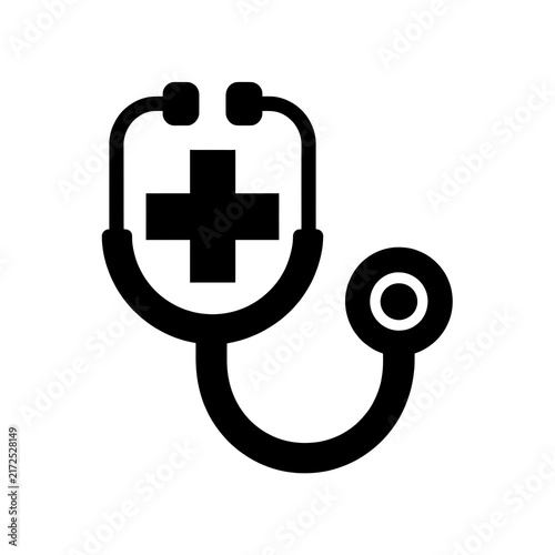 Black stethoscope icon with medical cross symbol