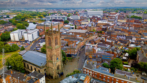 Bild auf Leinwand Wide aerial view of historic cathedral quarter in Derby