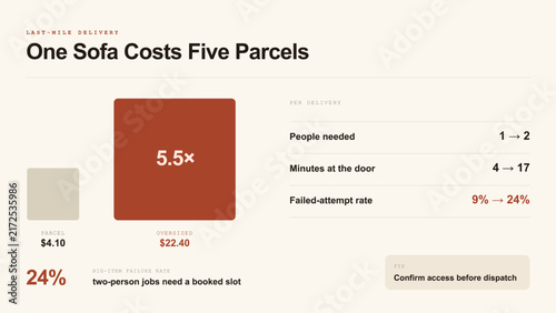 Konstfotografi Oversized two person delivery cost infographic proportional area comparison agai