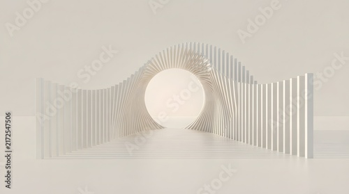 reate a completely original minimalist abstract 3D artwork combining the soft organic radial curves of the first reference with the precise vertical line geometry of the second. Hundreds of ultra-thin