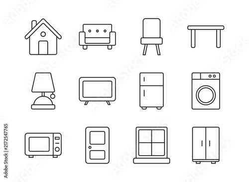 Home and Household Outline Icon Set