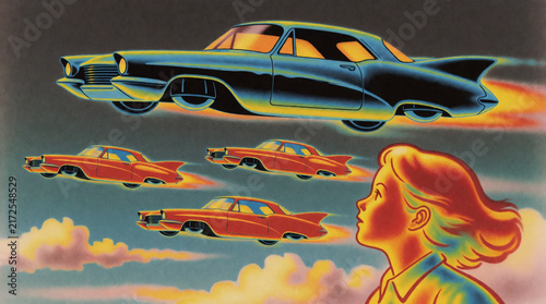 Flying Cars Above a Futuristic City
