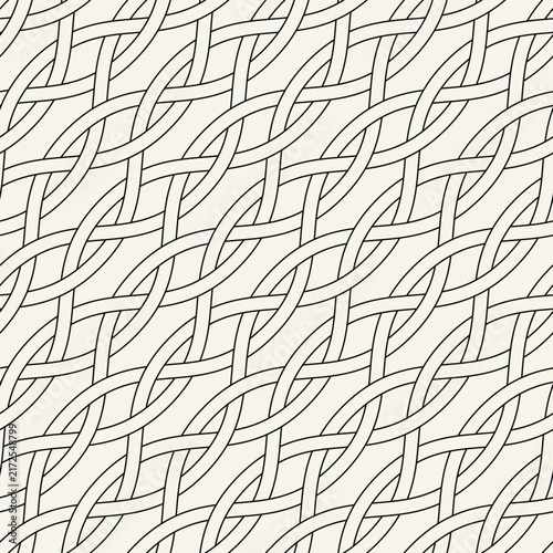 Seamless vector pattern featuring a geometric weaving ornament. This stylish monochrome design creates a clean, rhythmic texture, making it ideal for textiles, wallpaper, fashion, packaging.