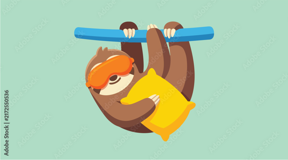 Naklejka premium Sloth mascot holding yellow pillow 202608280421
