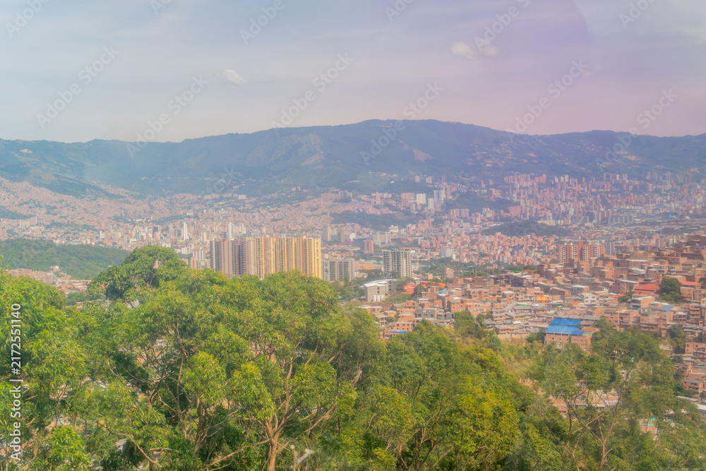 Fototapeta premium Medellin cityscape view from metrocable station