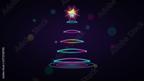 Neon Glow Holiday Tree Animation Glowing In Dark Background