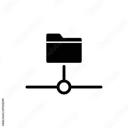 Black network shared folder icon representing data transfer, file sharing, digital storage, and cloud computing concept