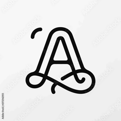 Stylish Uppercase Letter A Outline with Decorative Swirls. Elegant Typographic Design Element on White Background.