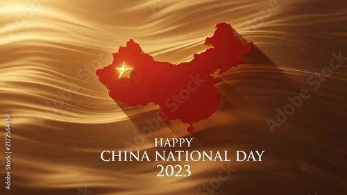 Red Map of China with Golden Star celebrating National Day 2023