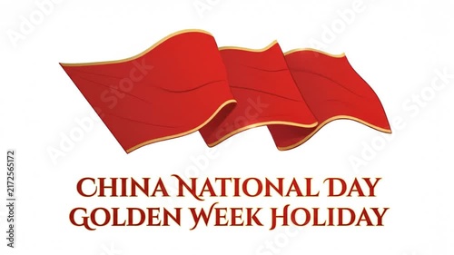 Waving Red Flags Celebrating China National Day and Golden Week Holiday