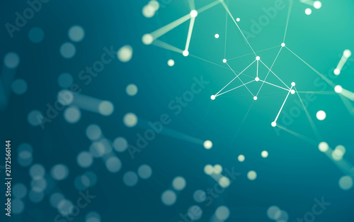 Abstract background. Molecules technology with polygonal shapes, connecting dots and lines. Connection structure. Big data visualization.