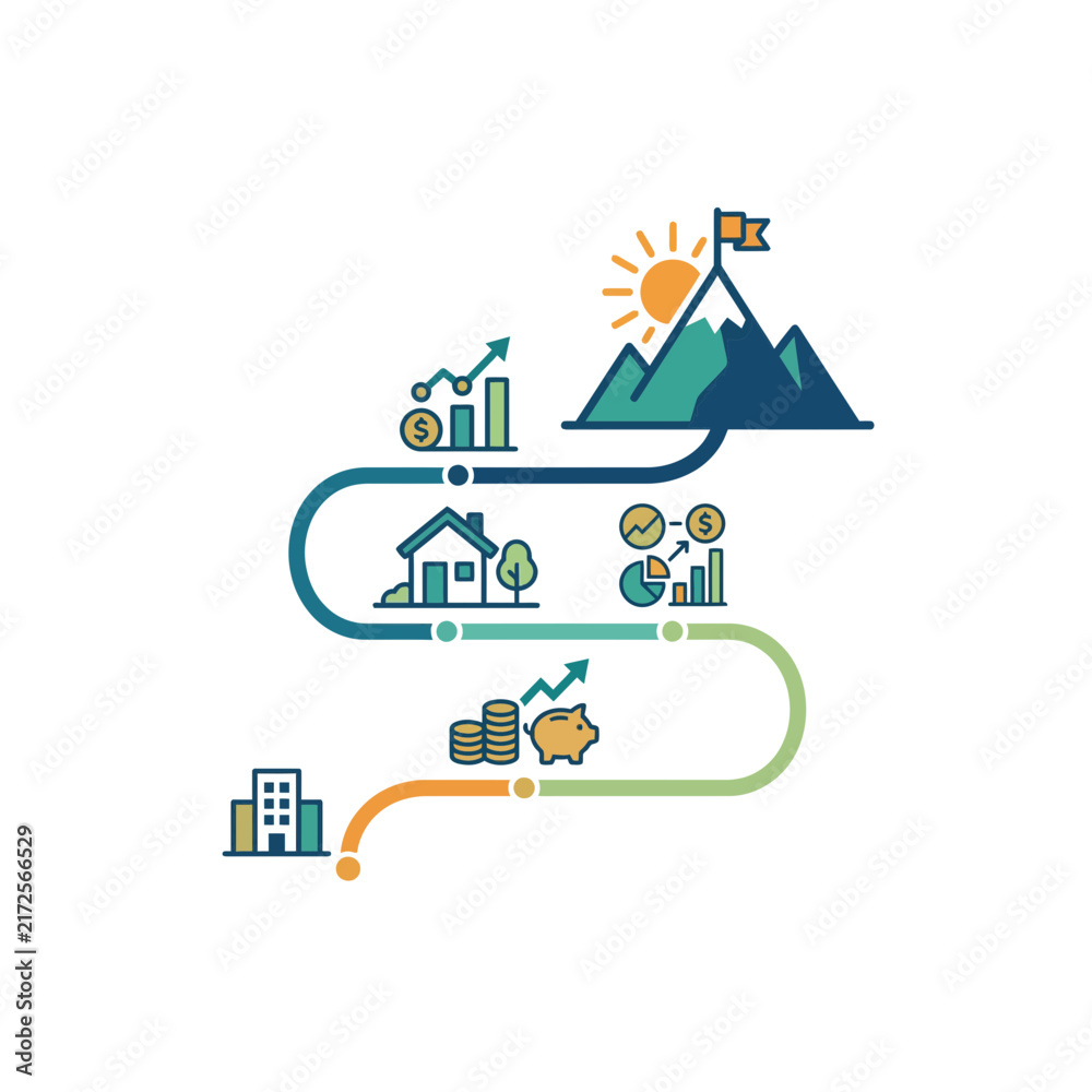 Naklejka premium Financial Planning Roadmap Infographic for Business Growth and Investment Goals