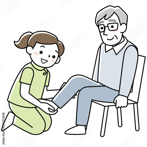 脚のリハビリをするシニア男性