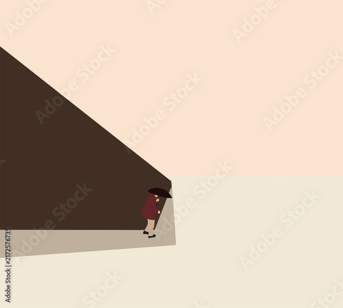 Elderly man walking on street with umbrella for protect sun or rain. Tropical country