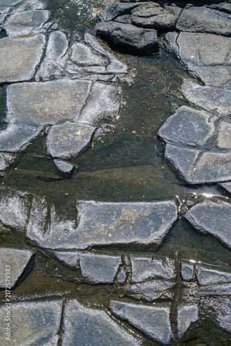 Wet Volcanic Rocks with Natural Tide Pools and Water Texture