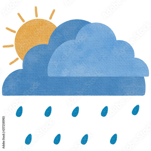 overcast sky with sunshine and a light drizzle, rain clouds, the rainy season, raindrops, illustrations of clouds