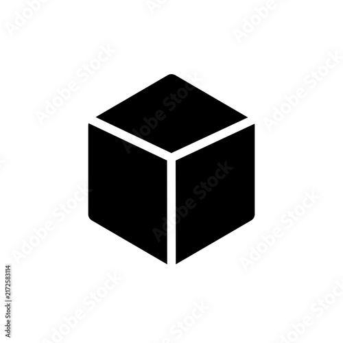 Black Cube Icon Isolated on White Background for 3D Modeling and Geometric Design Projects