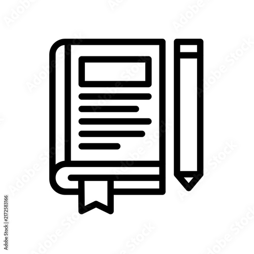 Book and pencil icon for education, writing, and study interface design