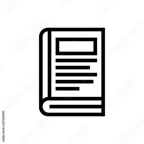 Book icon, simple black outline vector illustration of a reading material or textbook
