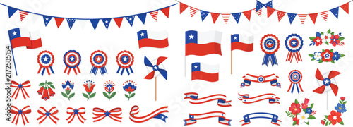 Set of patriotic chilean national symbols flags and bunting decorations