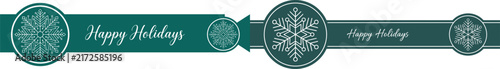 Happy holidays dark green decorative banner ribbon with floral ornaments