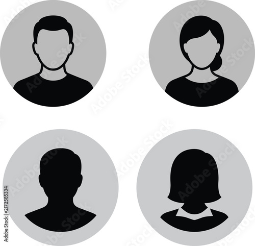Set of user profile avatars with male and female silhouettes