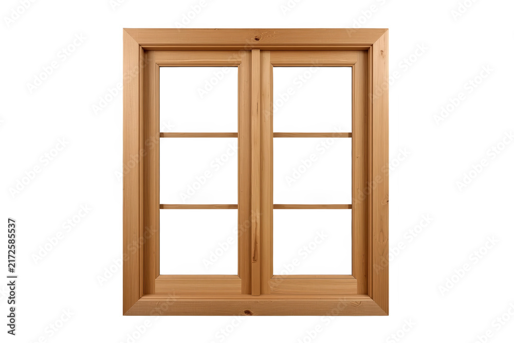 Fototapeta premium Square wooden double window frame with six open panes