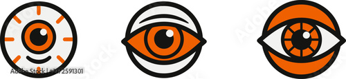 Set of three stylized brown eye icons representing vision and sight in a simple flat graphic design style