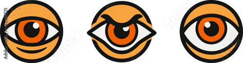 Set of three cartoon eyes with different expressions showing various emotional states on a white background