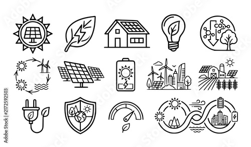 Solar Power Renewable Energy and Environmental Concepts Outline Multistyle Vector Banner