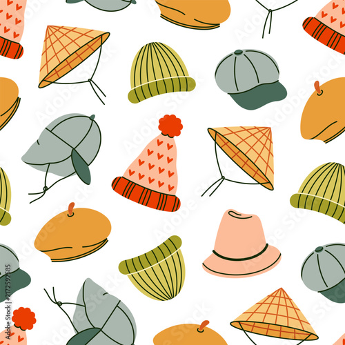 Canvas Print Seasonal headwear, seamless vector pattern