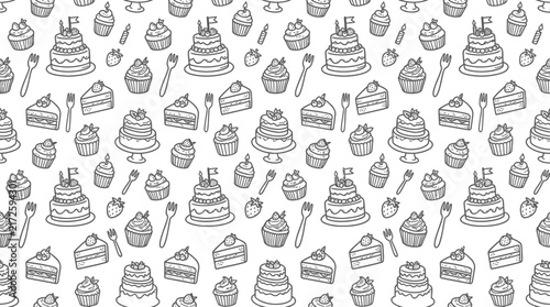 Hand-drawn cakes and desserts pattern