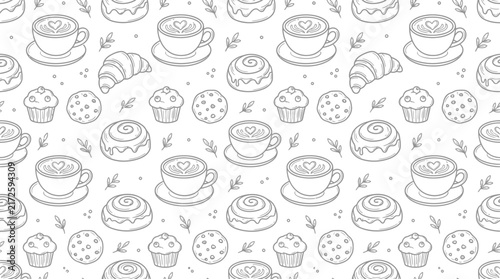Hand-drawn coffee and pastry pattern