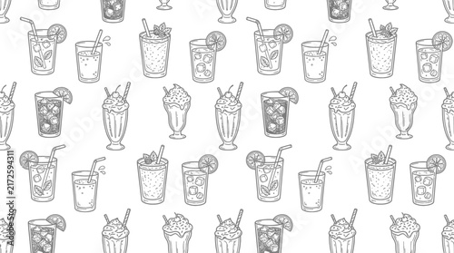 Hand-drawn cocktail pattern isolated
