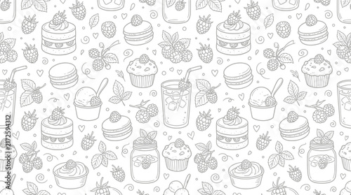 Hand-drawn dessert and berry pattern