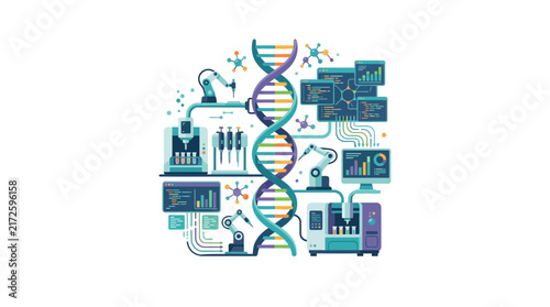 Photography Automated Laboratory DNA Research and Biotech Data Analysis Illustration