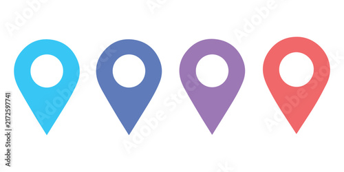 Set of colorful map location pin icons in outline and filled styles. Digital map pin icon set with colorful, modern, flat design, for navigation apps, website maps, and travel infographics. Set of 