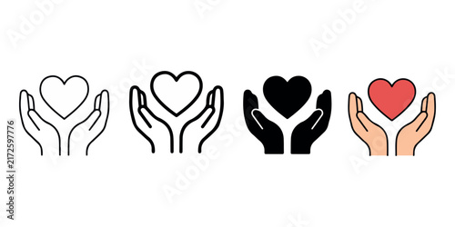 Hands holding heart silhouette icon charity care love concept vector. Hands holding heart silhouette icon charity care love concept vector. Minimalist vector set of cupped hands holding a heart icon 