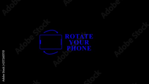 Blue neon mobile rotation icon animation with text overlay on black background.