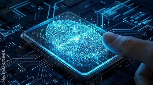 Fingerprint scanning on smartphone with circuit background