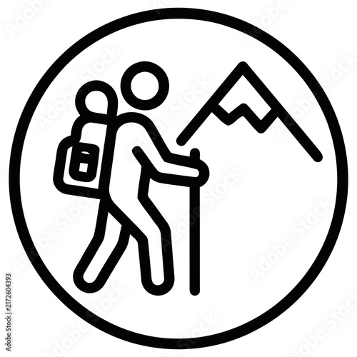 Minimalist Linear Hiker Mountain Explorer Outline Icon Adventure Lifestyle Graphic