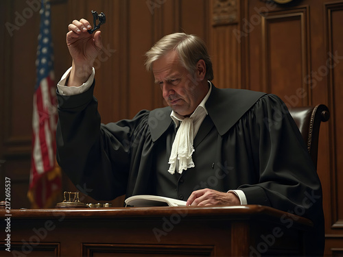 Senior Judge Raising Gavel in Courtroom