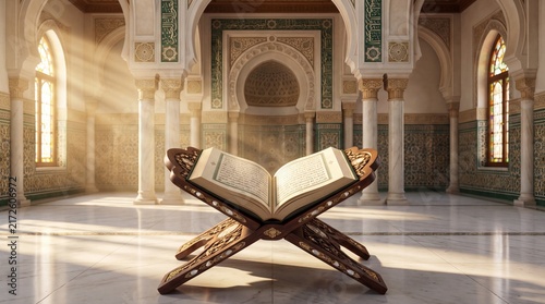 Plakat w ramie Quran on Rehal in Mosque Interior