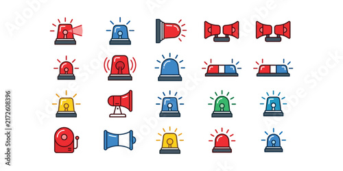 Set of vector emergency alarm and warning siren icons.